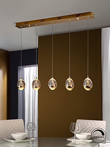 Schuller Integrated LED 5 Light Crystal Drop Bar Ceiling Pendant Gold Bubble Effect