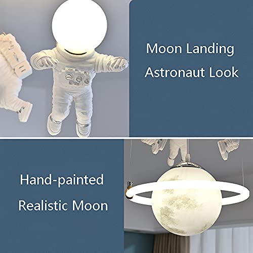 ITOSUI Space Ship Kids Bedroom Ceiling Light,Modern Creative Cartoon Blue Planet Chandelier with Astronaut Dimmable LED Pendant Hanging Light Fixture for Boys Room,Kids Room