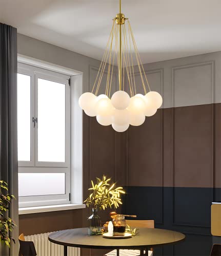 TAXXII Modern Cluster Bubble Modern style home chandelierTrichromatic Light, Mid-Century Glass Globe Pendant Light, Black Finish Hanging Lamp Frosted Glass Ball Design Ceiling Chandeliers