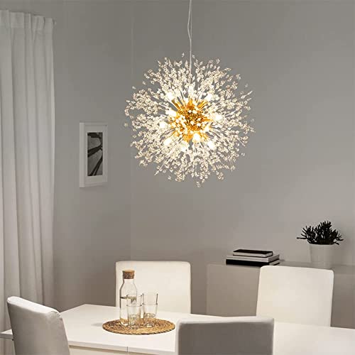 Qamra Modern Crystal Chandelier, Fireworks Dandelion Sputnik Chandelier Light Pendant Lamp for Bedroom, Living Room, Dining Room (12 Lights, Gold)