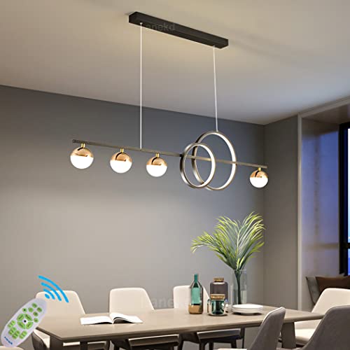 Lanekd Dining Table Lamp Modern LED Pendant Lights 120cm Dimmable Hanging Lamp Bedroom Ring Chandelier Height Adjustable with Remote Control Office Living Room Kitchen Suspension Lamp Black