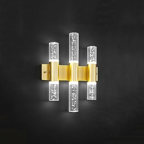 ISSPTYB 2 Lights Modern LED Bubble Vanity Bathroom Wall Sconce Cylinder Acrylic Indoor Up Down Wall Mounted Light Bar Black Gold Long Linear Bedside Wall Lamp for Living Room Hallway Restaurant