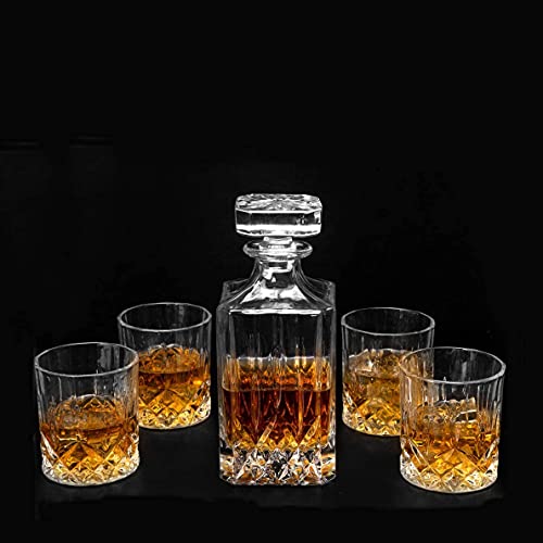 TEMKIN liquor-decanters Whisky Decanter Set, Premium 750 ml Crystal Scotch Decanter with 4 × 300 ml Glasses, Rock Barware for Party and Home Bar decanter