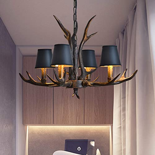 Pendant Lights Retro Resin Antlers Dining Table Hanging Lamp Height Adjustable Restaurant E14 Base Candle Chandelier Living Room Rustic Ceiling Lamp Dining Room Clothing Store Art Droplight,4 Heads