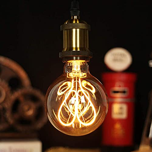 Gokoly E27 LED Vintage Light Bulb, Screw 4W Edison LED Filament Bulb, Big Size 95mm Globe Spiral LED Bulbs, Retro Amber Glass Decorative Light Bulbs, Warm White 2200K