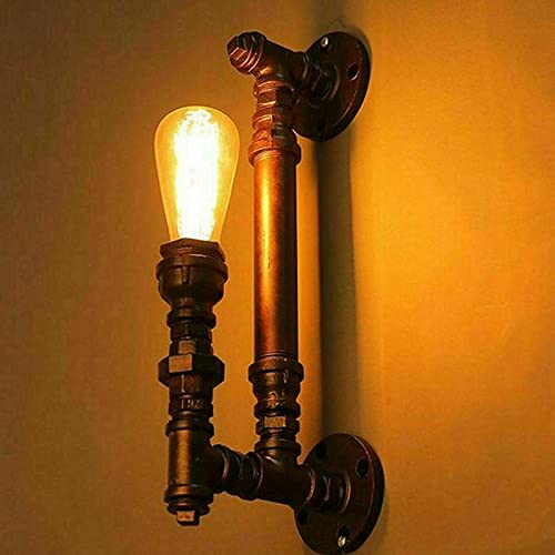 Modern Vintage Industrial Rustic Steampunk Metal Water Pipe Wall Indoor Lights Basement, Bedroom, Conservatory, Dining Room (with Bulb, Brushed Copper)