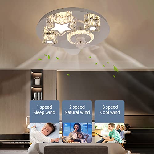 YUNZI Crystal Ceiling Fans with Lights and Remote 3 speeds Silent Fan LED Dimmable Ceiling Lights with Timer for Bedroom Living Room Dining Room Fan Lighting 50 * 12cm