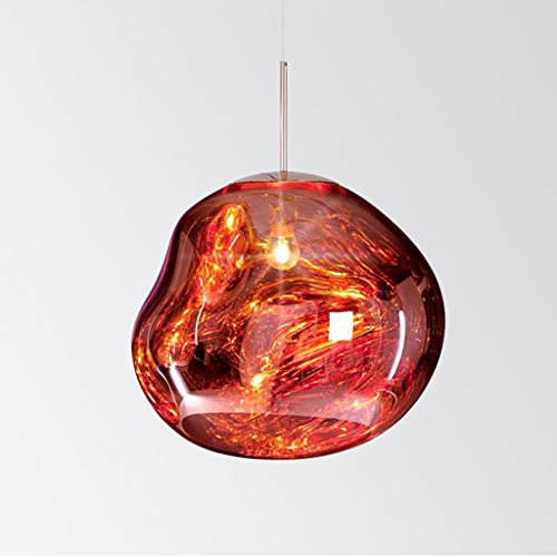 WYNA Lava Glass Hanging Pendant Light, Post Modern Beautiful Melt Mirror Ball Ceiling Lamp, Irregular Shape Chandelier for Living Room Bedroom Restaurant, Red, 30cm