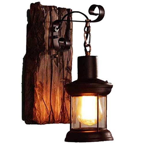 FUMIMID E27 Wooden Retro Wall Sconce Nostalgic Lamp Glass Shade Vintage Wall Sconce Creative Rustic Wall Sconce Bar Cafe Hallway Lights Industrial Farmhouse Bedroom Headboard Decoration Lighting,A