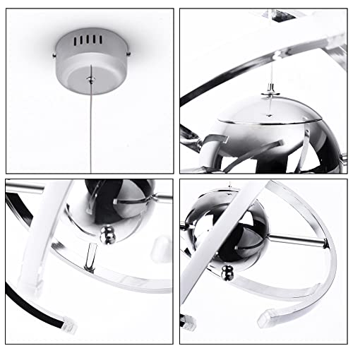 ELINKUME Modern Living Room LED Pendant Lights,Creative Adjustable Kitchen Light Fixture,26W Globe Chrome Ceiling Chandelier for Dining Room,Bedroom,Hall Lighting