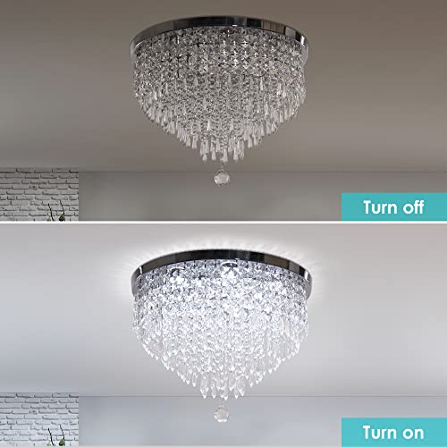 CXGLEAMING 19.7" Modern Chandelier LED Crystal Ceiling Light Fittings 5-Tier Raindrop Pendant Light Fitting Ceiling Flush Chandelier for Kitchen Living Room Bedroom Dining Hallway(17 Lights)