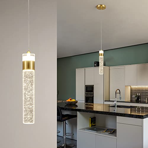 Epinl Gold Pendant Light Fixtures - Crystal Pendant Light for Kitchen Island Lighting 4000K LED Modern Adjustable Chandelier Hanging Bubble Pendant Lighting for Bedroom Living Room Dining Room