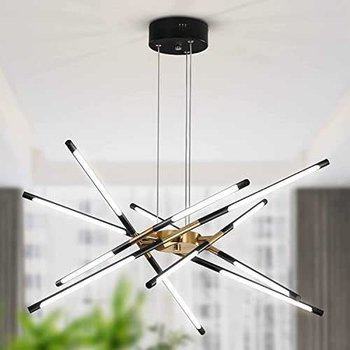 minifair Modern Sputnik Chandeliers,LED Ceiling Light,Black and Gold Chandelier,Embedded Pendant Lights New Art Hanging Lamps for Dining Room,Kitchen,Bedroom,Living Room (12 Heads) (Dimmable)