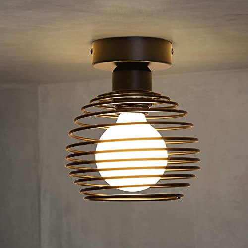 ZMH Hallway Ceiling Light Fitting Black Ceiling Lights - E27 Vintage Semi Flush Mount Industrial Cage Retro Metal Hanging Ceiling Mount Light Fixture - for Kitchen, Bedroom, Sitting - Without Bulb