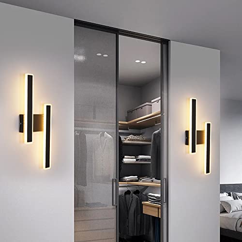 LED Wall Lights Indoor, 32W Modern Wall Light Rectangular Black Wall Lamps, Warm/Natural/White Light Wall Sconce Lighting Black for Bedroom Living Room Corridor Stairs