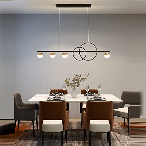 Lanekd Dining Table Lamp Modern LED Pendant Lights 120cm Dimmable Hanging Lamp Bedroom Ring Chandelier Height Adjustable with Remote Control Office Living Room Kitchen Suspension Lamp Black