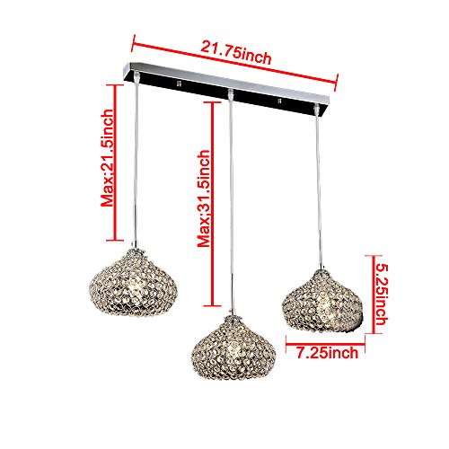 FEEKENBU Modern 3 Lights Crystal Pendant Lighting Ceiling Chandelier Lamp for Kitchen
