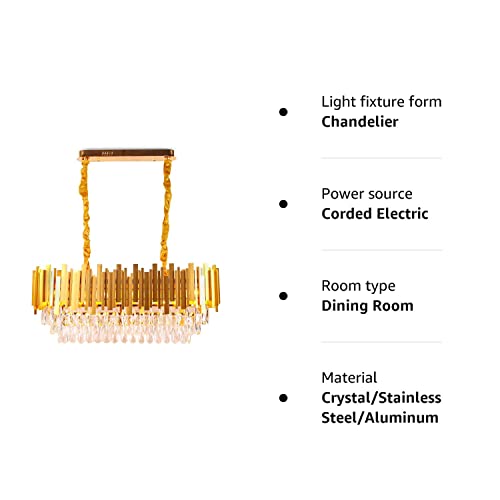 FRIXCHUR Modern Crystal Chandeliers Oval Luxury K9 Crystals Flush Mount Ceiling Light Crystal Pendant Light Fixture Adjustable Hanging Chain for Dining Room Living Room,E14x10 Lights