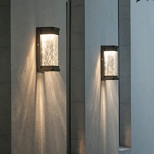 AAOTE LED Wall Sconces,Modern Exterior Wall Lights with Crystal Bubble,Outdoor Indoor Wall Mount Wall Lamp Fixtures in Matte Black Finish,Rectangular Porch Lantern, 3000k