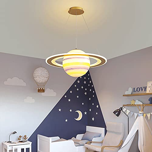Wmdtr Boys Room Planet Pendant Lamp, Modern LED Creative Cartoon Resin Astronaut Ceiling Light Fixture, Space Ship Chandelier for Children's Room, Bedroom, Kids Room, Kindergarten
