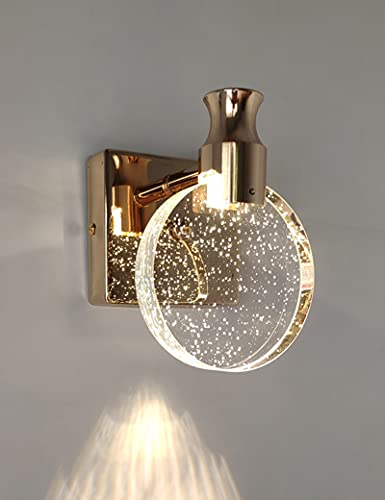 KRIPINC Crystal Wall Sconce, Nordic Style Wall Light, Simple Creative Wall Mounted Lamp for Bedroom, Bedside, Living Room, Bathroom, Dresser, Corridor(Gold, Small)