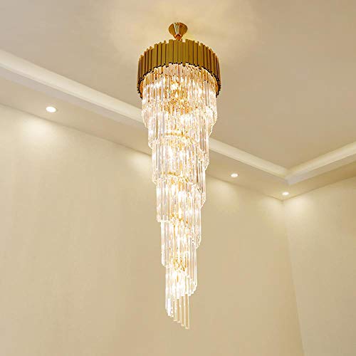 loonju Top Luxury Modern Chandelier Lighting for Staircase Long Gold Crystal Light Fixtures Large Hallway Indoor Stair LED Cristal Lamp,Warm White,Dia50xH160CM