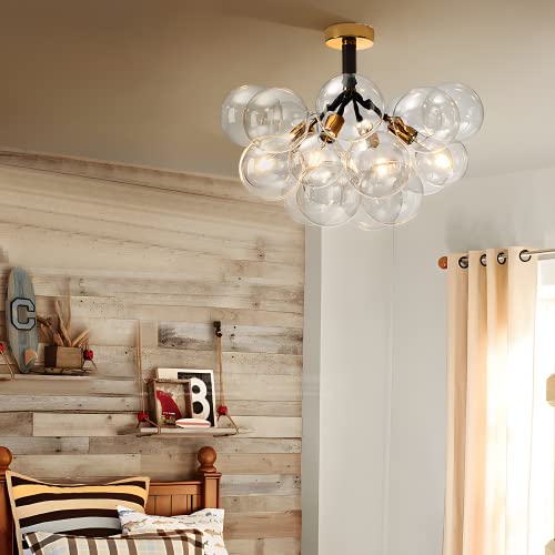 PPWW Contemporary Bubble Ball Ceiling Light Semi Flush Mount 4 Light Clear Glass with 12 Shades for Dining Room Kitchen
