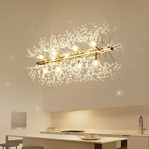 Fireworks Crystal Chandelier Dandelion Modern Ceiling Light Fixture Living Room Kitchen Island 12 Light Long 36.2" Gold