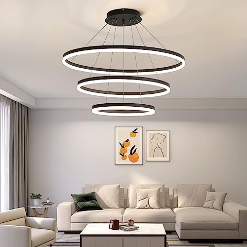 Mikeru Round Three Tier Chandelier, 40+60+80CM Modern Linear Dining Pendant Light with Remote Control 1.5m Cord Length Adjustable 0.1%-100% Dimmable 3000K-6000K for Kitchen, Office