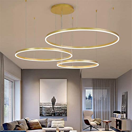 ZenithBeam Modern LED Chandelier, Dimmable Remote Control Metal Acrylic LED Pendant Light, Brushed Rings Ceiling Pendant Lamp, Living Room, Bedroom, Foyer, Dining Room