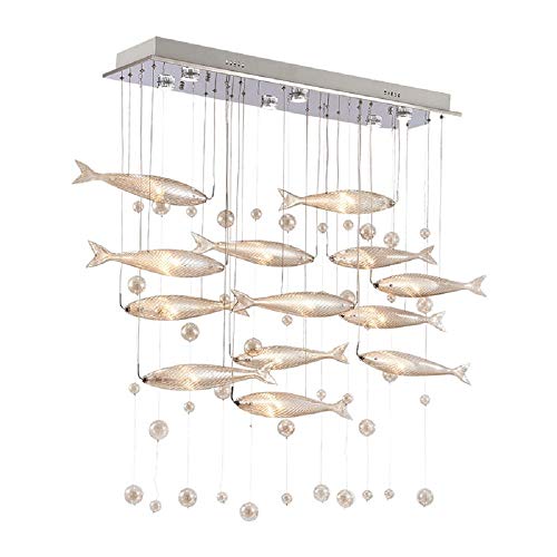 AAOTE Fish Model LED Crystal Glass Chandelier Stainless Steel Ceiling Light Restaurant Lights Fixtures Pendant Lamp 8/13/14/15 Heads