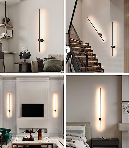 LED Wall Lights Battery Operated Indoor, USB-C Rechargeable Battery Wall Light with Remote Control, Dimmable Modern Wall Lamps Black, 360° Free Rotation, Wall Sconces for Living Room, Bedroom, 2 Pack