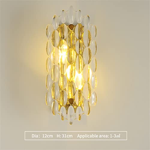 TEmkin Crystal Golden Wall Lamp Living Room Background Wall Creative Personality Bedroom Bedside Aisle (Color : Cool White) (Warm White)