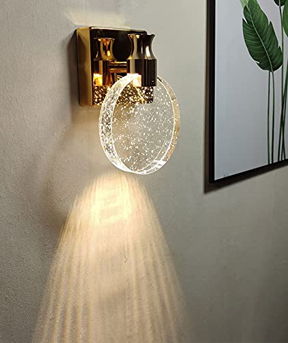 KRIPINC Crystal Wall Sconce, Nordic Style Wall Light, Simple Creative Wall Mounted Lamp for Bedroom, Bedside, Living Room, Bathroom, Dresser, Corridor(Gold, Small)