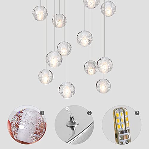 AAOTE Staircase Chandeliers 14 Glass Balls Multi Lights Living Room Pendant Light Glass Bubbles Villa Ceiling Lamp Duplex Apartment Spiral Stairs Long Chandelier,50X200cm,Included Light Bulbs