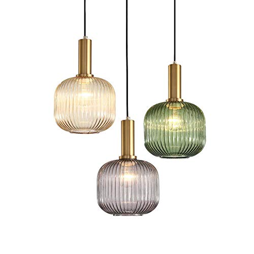MZStech Modern Chandelier Light,Gold Copper Pendant Light Socket with Amber Glass Pendant Lamp Shade,LED Hanging Lamp