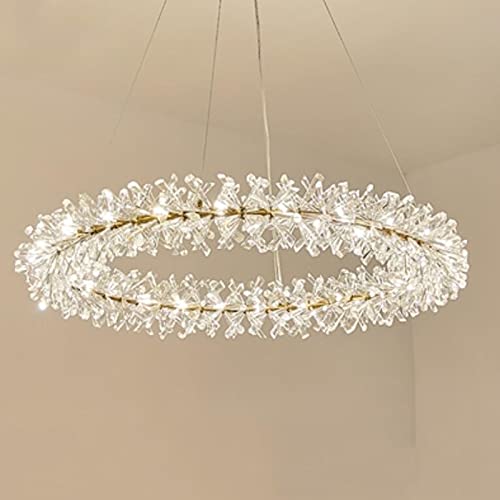 Swinkz Flower Crystal Chandelier Luxury Ring Chandelier Home Decoration 40 60 80cm Rings Hanging Lamp for Living Room(Size:60cm,Color:with Three-Color Light Source)