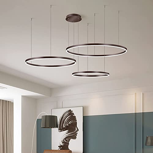 ZenithBeam Modern LED Chandelier, Dimmable Remote Control Metal Acrylic LED Pendant Light, Brushed Rings Ceiling Pendant Lamp, Living Room, Bedroom, Foyer, Dining Room