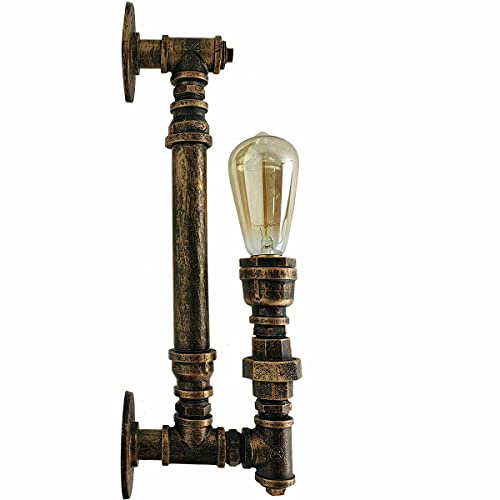 Modern Vintage Industrial Rustic Steampunk Metal Water Pipe Wall Indoor Lights Basement, Bedroom, Conservatory, Dining Room (with Bulb, Brushed Copper)
