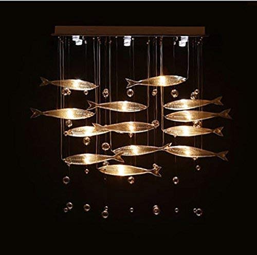 AAOTE Fish Model LED Crystal Glass Chandelier Stainless Steel Ceiling Light Restaurant Lights Fixtures Pendant Lamp 8/13/14/15 Heads