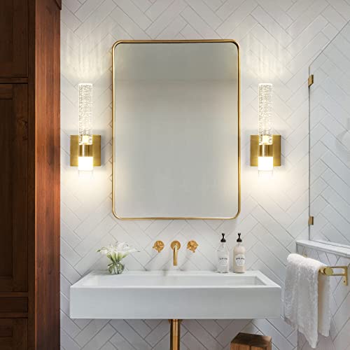 Epinl Gold Sconce Wall Lighting - Modern Gold Wall Sconce Crystal Wall Light LED Wall Mount Light Vertical and Horizontal Bathroom Vanity Light Fixture for Living Room Bedroom