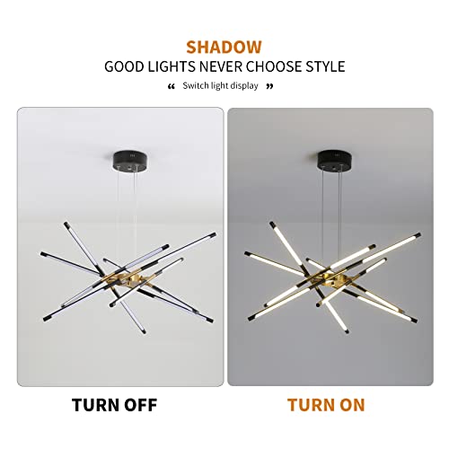 minifair Modern Sputnik Chandeliers,LED Ceiling Light,Black and Gold Chandelier,Embedded Pendant Lights New Art Hanging Lamps for Dining Room,Kitchen,Bedroom,Living Room (12 Heads) (Dimmable)