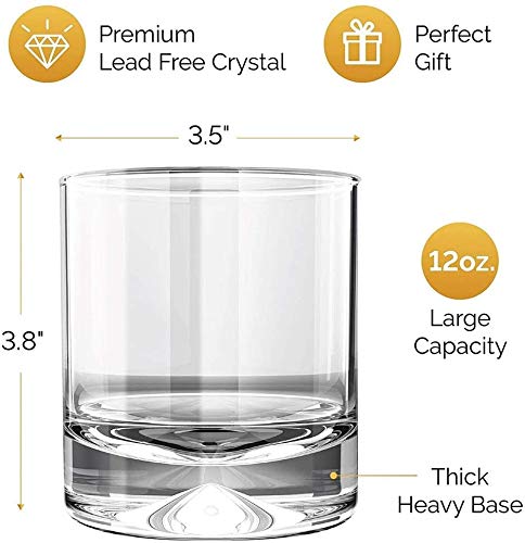 TEMKIN Whiskey Glasses, Hand Blown Crystal, Seamless Design for Scotch, Bourbon and Old Fashioned Cocktails, 12Oz Set of 2 Decanter Decanter