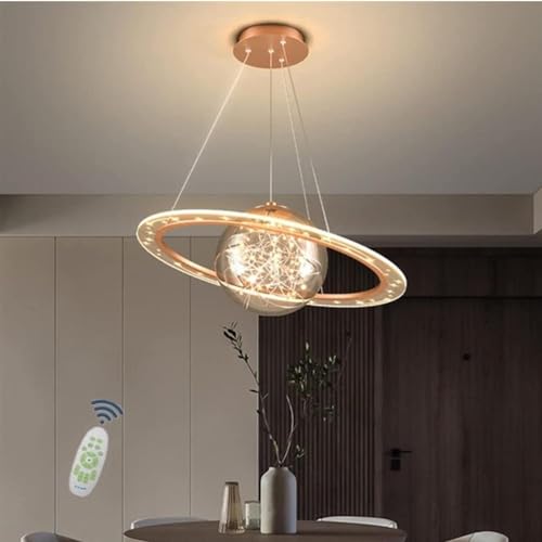 YYQBY Modern Chandeliers Children's Room LED Dimmable Ceiling Lamp Round Space Planet Girl Boy Bedroom Decorative Lamp Hanging Lamp Adjustable Height (Gold) YYQBYY (Color : Rose Gold)