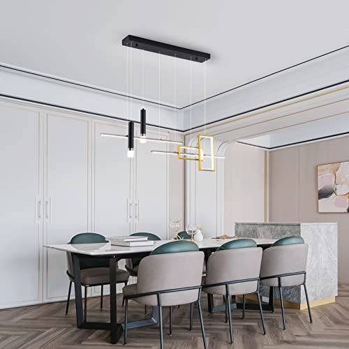 GEADI Modern Pendant Lighting, Black Dimmable LED Creative Chandelier Remote Control Linear Wave Pendant Light, Kitchen Island Adjustable Hanging Light Fixture for Dining Room Living Room(6-Light 50W)