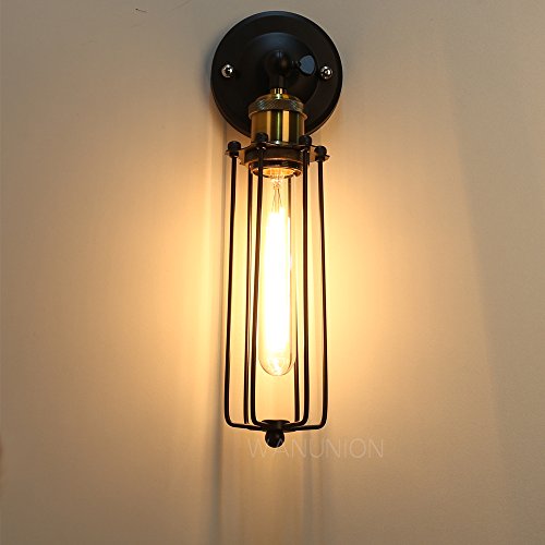 Two Packs Industrial Vintage Wall Light Tube Bulbs Rustic Adjustable Angle Wire Metal Cage Wall Lamp Sconces Retro Indoor Lighting Fixture Fit for Hallway Corridor Bedside