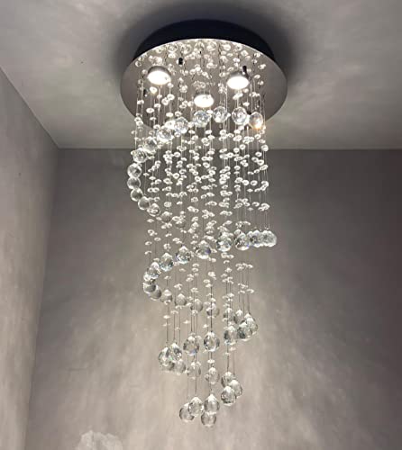 A1A9 Elegant Spiral Crystal Chandelier Lights, Clear K9 Crystal Raindrop LED Ceiling Lights Chrome Flush Mount Pendant Lamp Fixture for Livingroom Dining Room Hallway Stairway Foyer D40cm H80cm