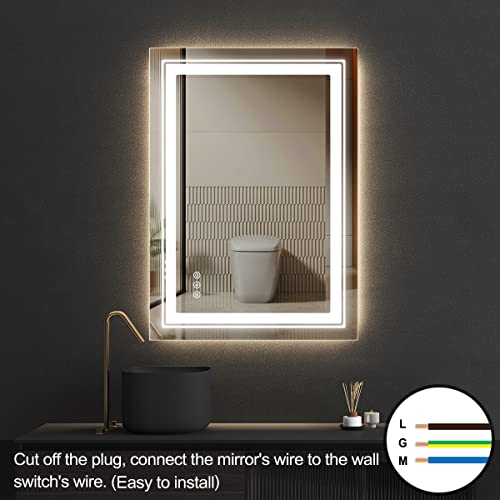 JVSISM Bathroom Mirror, 500mm x 700mm LED Vanity Mirror, Mirror for Wall, Vanity Bathroom Mirror with Anti-Fog, Memory, Dimmable Light Function (Horizontal/Vertical)