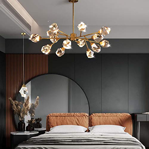TEmkin Chandelier,LED Modern and Simple Duplex Building All Copper Chandeliers,Villa Polyhedral Crystal Lamps,Commercial Room Living Room Lamps,Dining Room Lamps,Bedroom Lamps-Copper and Crystal 18