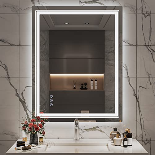 JVSISM Bathroom Mirror, 500mm x 700mm LED Vanity Mirror, Mirror for Wall, Vanity Bathroom Mirror with Anti-Fog, Memory, Dimmable Light Function (Horizontal/Vertical)